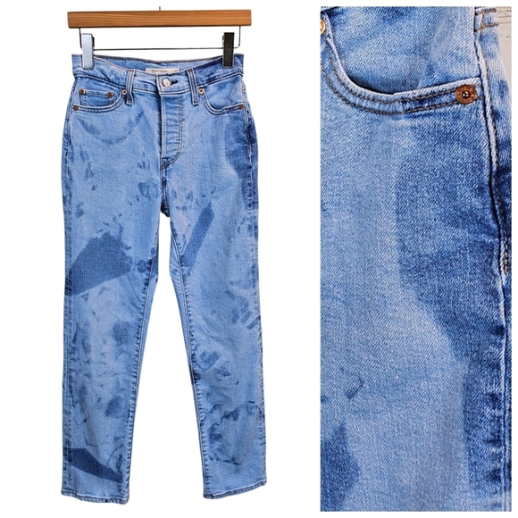 Levi's Womens Wedgie Straight Leg High Rise Bleach Wash Jeans 25 Casual Chic - Picture 1 of 13